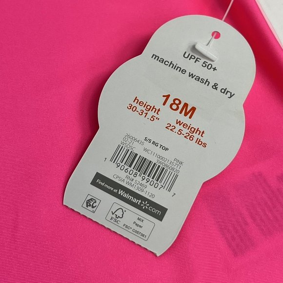 Wonder Nation Girls Baby Size 18 Months Rash Guard Swim Shirt Pink Neon Happy - Picture 9 of 12